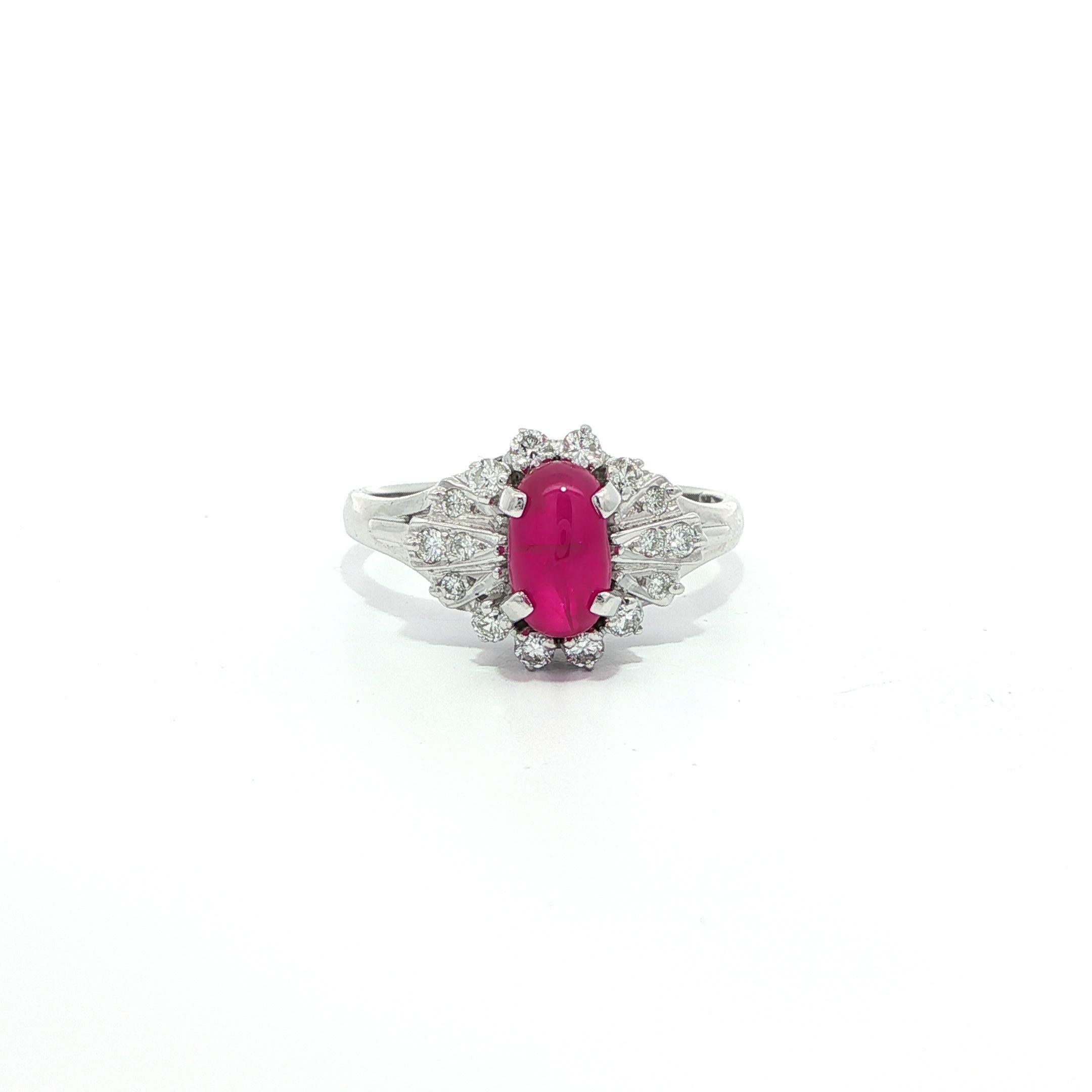Anillo vintage de platino GIA de 1,47 ctw de rubí estrella de Birmania de alta calidad con diamantes en venta 10