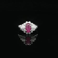 Vintage Platinum GIA 1.47ctw High Quality Burma Star Ruby w/ Diamond Ring