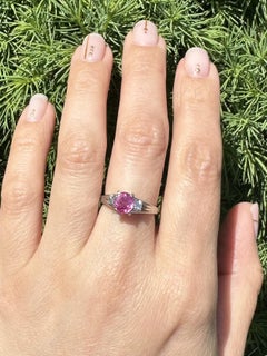 Vintage Platinum GIA 1.47ctw Oval No Heat Burma Ruby & Square Step Diamond Ring