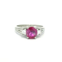 Vintage Platinum GIA 1.47ctw Oval No Heat Burma Ruby & Square Step Diamond Ring