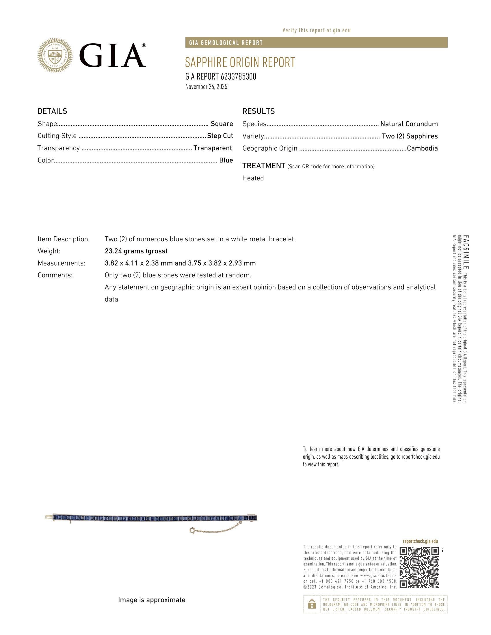 Bracciale vintage in platino GIA 14ctw Square Step Cut Sapphire Line Impilabile in vendita 5