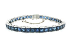 Vintage Platinum GIA 14ctw Square Step Cut Sapphire Line Stackable Bracelet