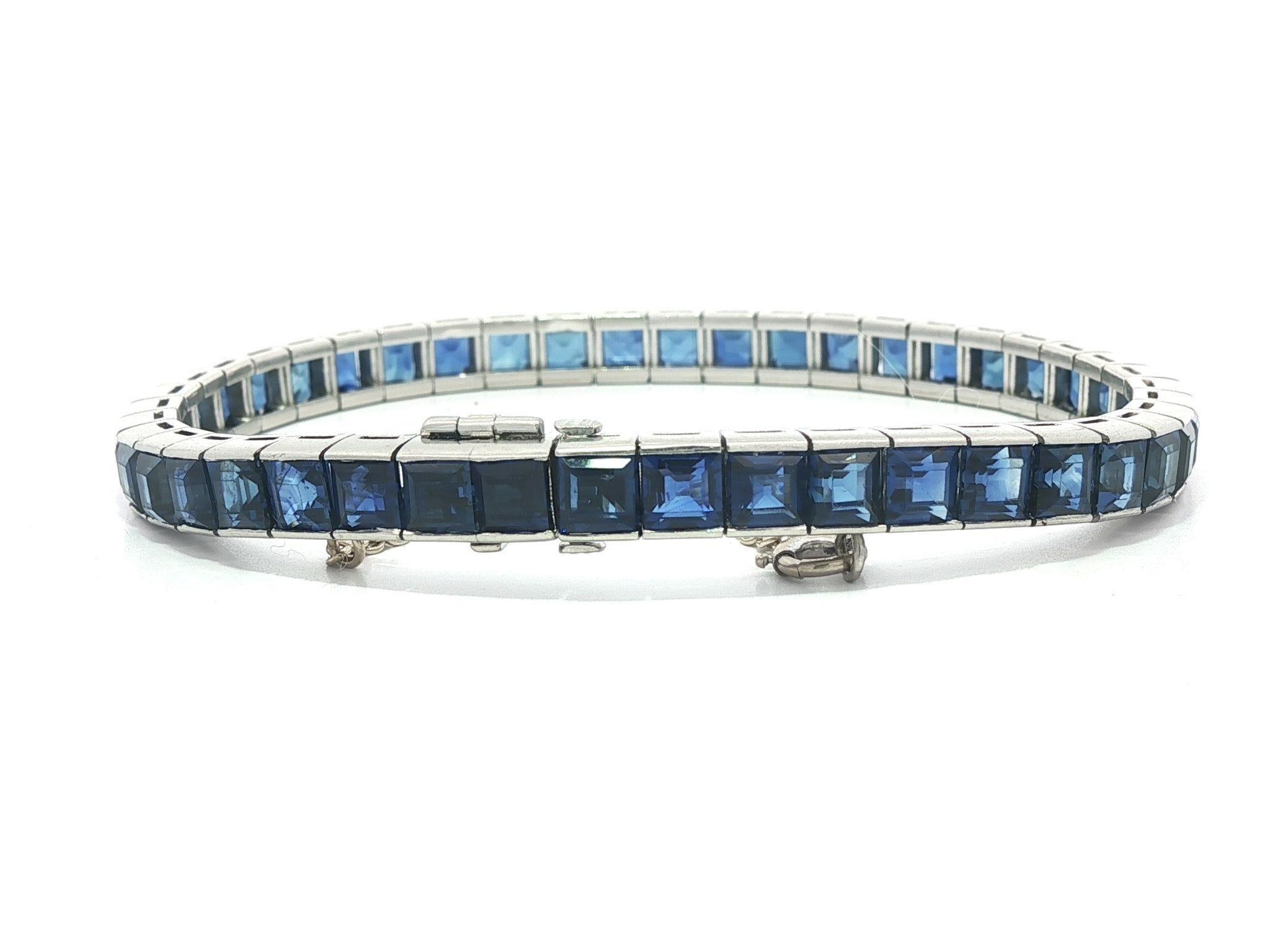 Donna Bracciale vintage in platino GIA 14ctw Square Step Cut Sapphire Line Impilabile in vendita