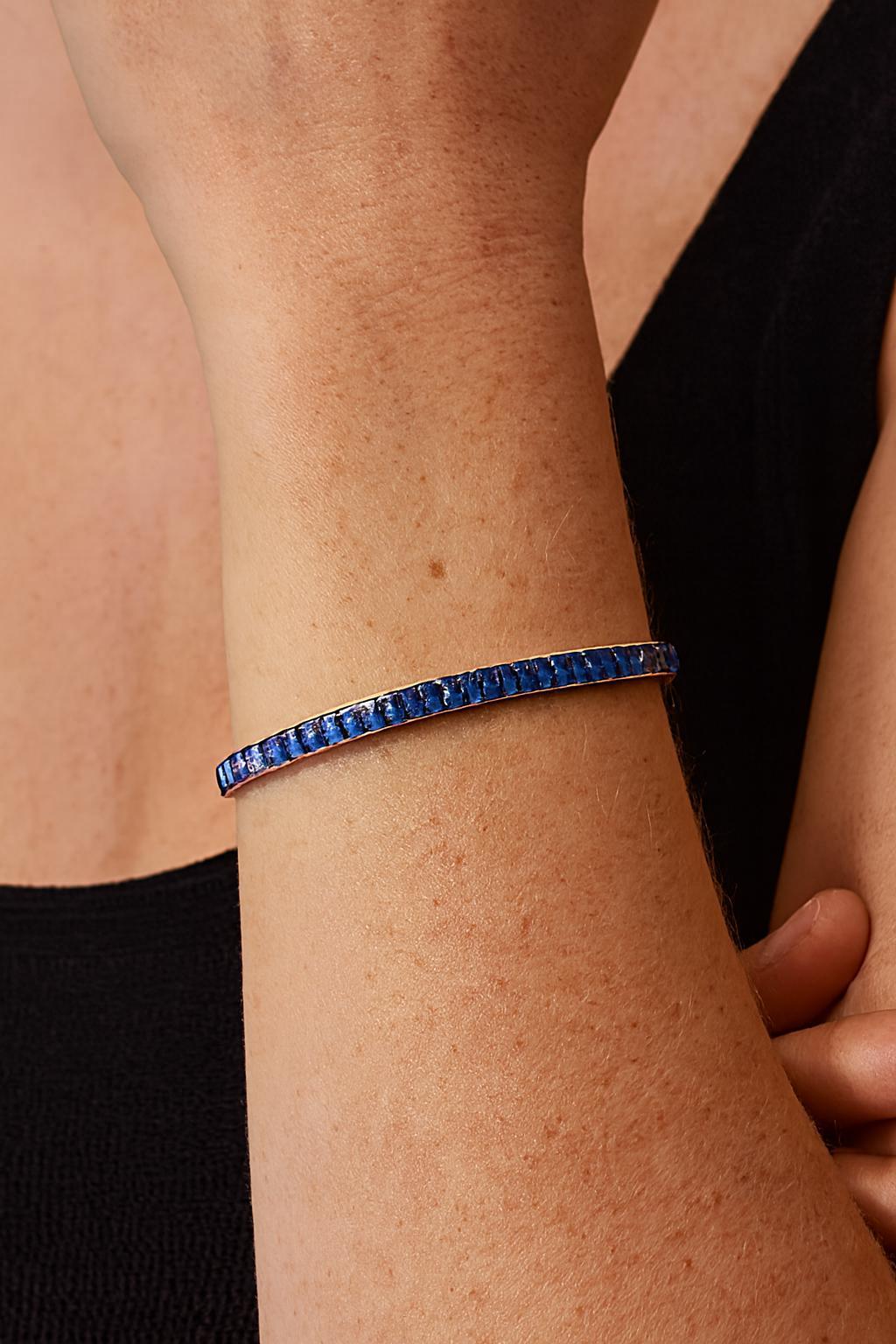 Bracciale vintage in platino GIA 14ctw Square Step Cut Sapphire Line Impilabile in vendita 4