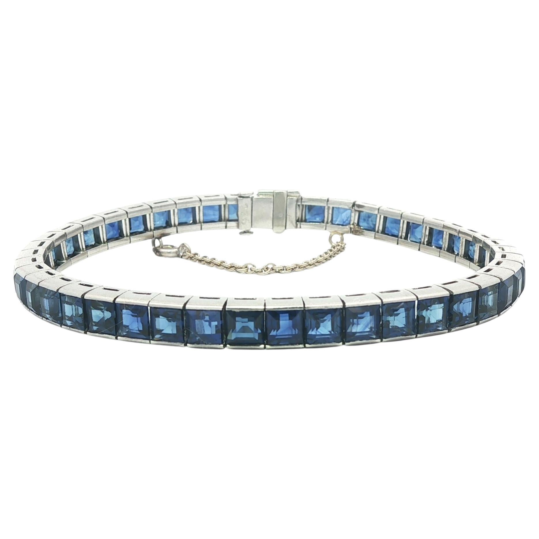 Bracciale vintage in platino GIA 14ctw Square Step Cut Sapphire Line Impilabile in vendita