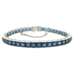 Vintage Platinum GIA 14ctw Square Step Cut Sapphire Line Stackable Bracelet