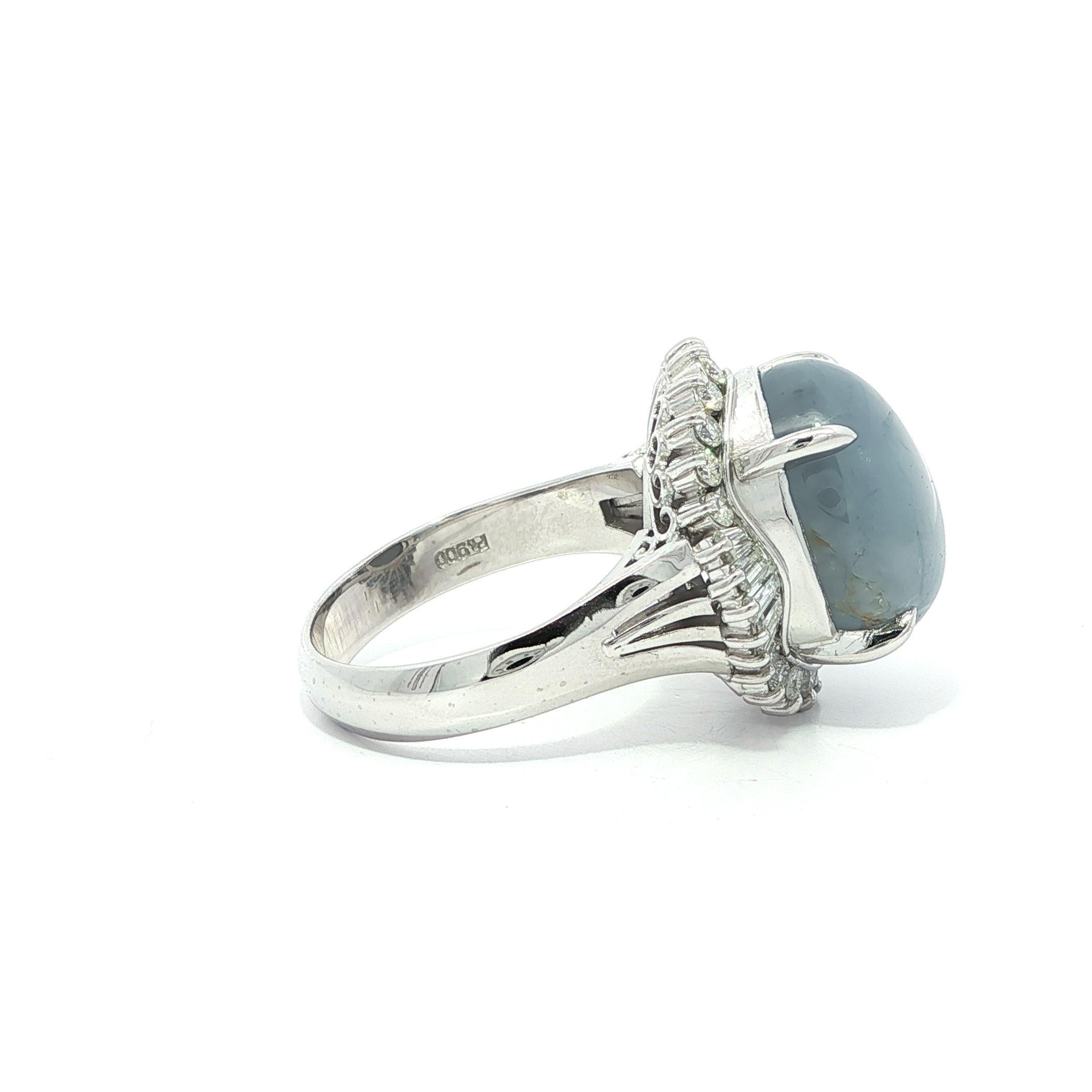 Anillo con halo de diamantes y zafiro estrella azul cabujón vintage de platino GIA 17,45 ctw en venta 7
