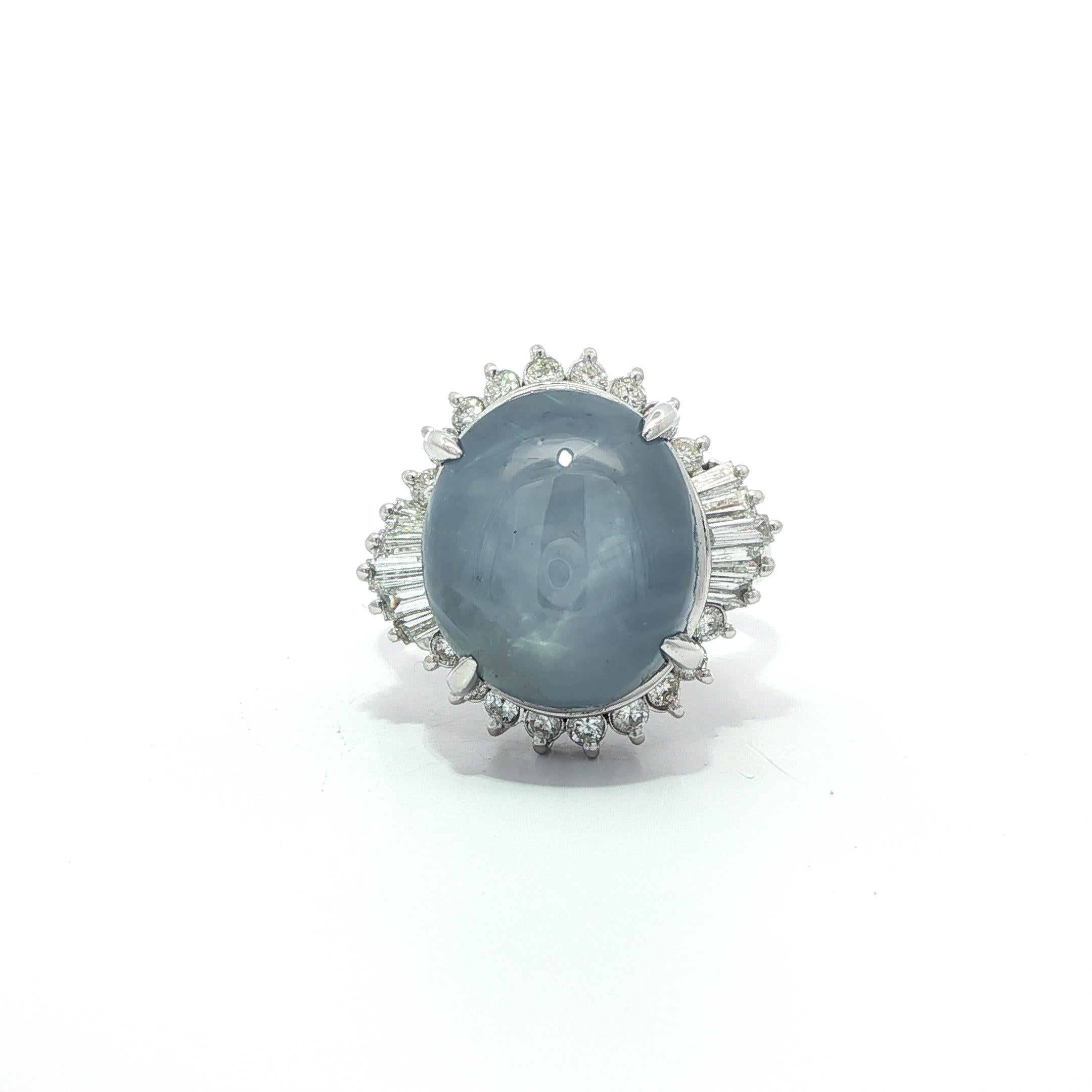 Anillo con halo de diamantes y zafiro estrella azul cabujón vintage de platino GIA 17,45 ctw en venta 9