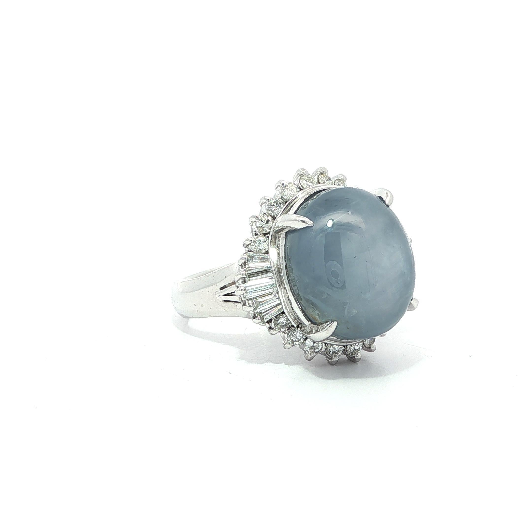 Anillo con halo de diamantes y zafiro estrella azul cabujón vintage de platino GIA 17,45 ctw en venta 10