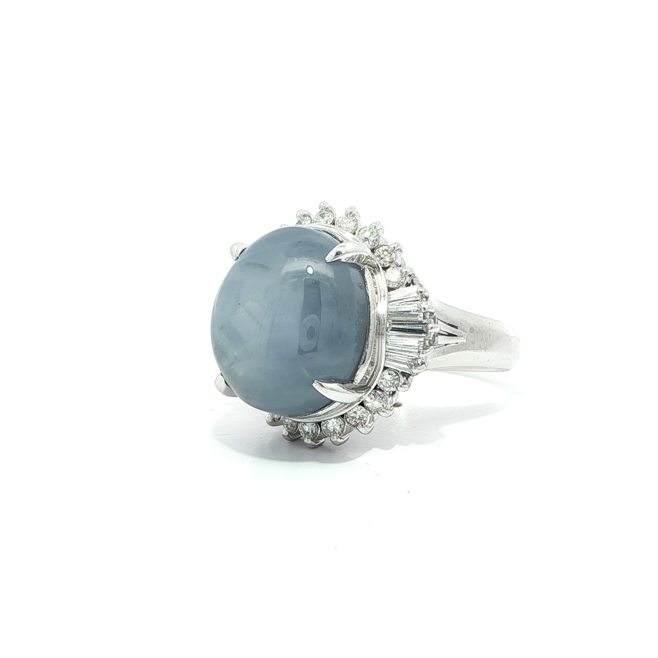 Anillo con halo de diamantes y zafiro estrella azul cabujón vintage de platino GIA 17,45 ctw en venta 4