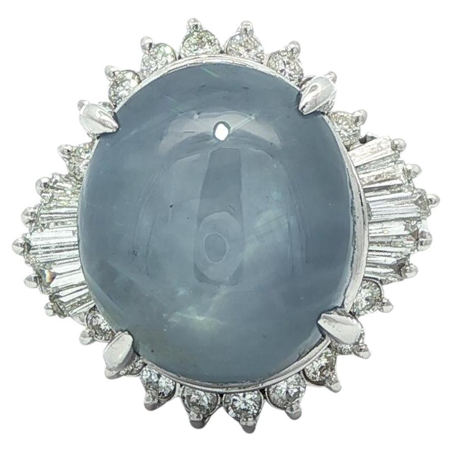 Vintage Platin GIA 17,45ctw Cabochon Blue Star Sapphire & Diamant Halo Ring
