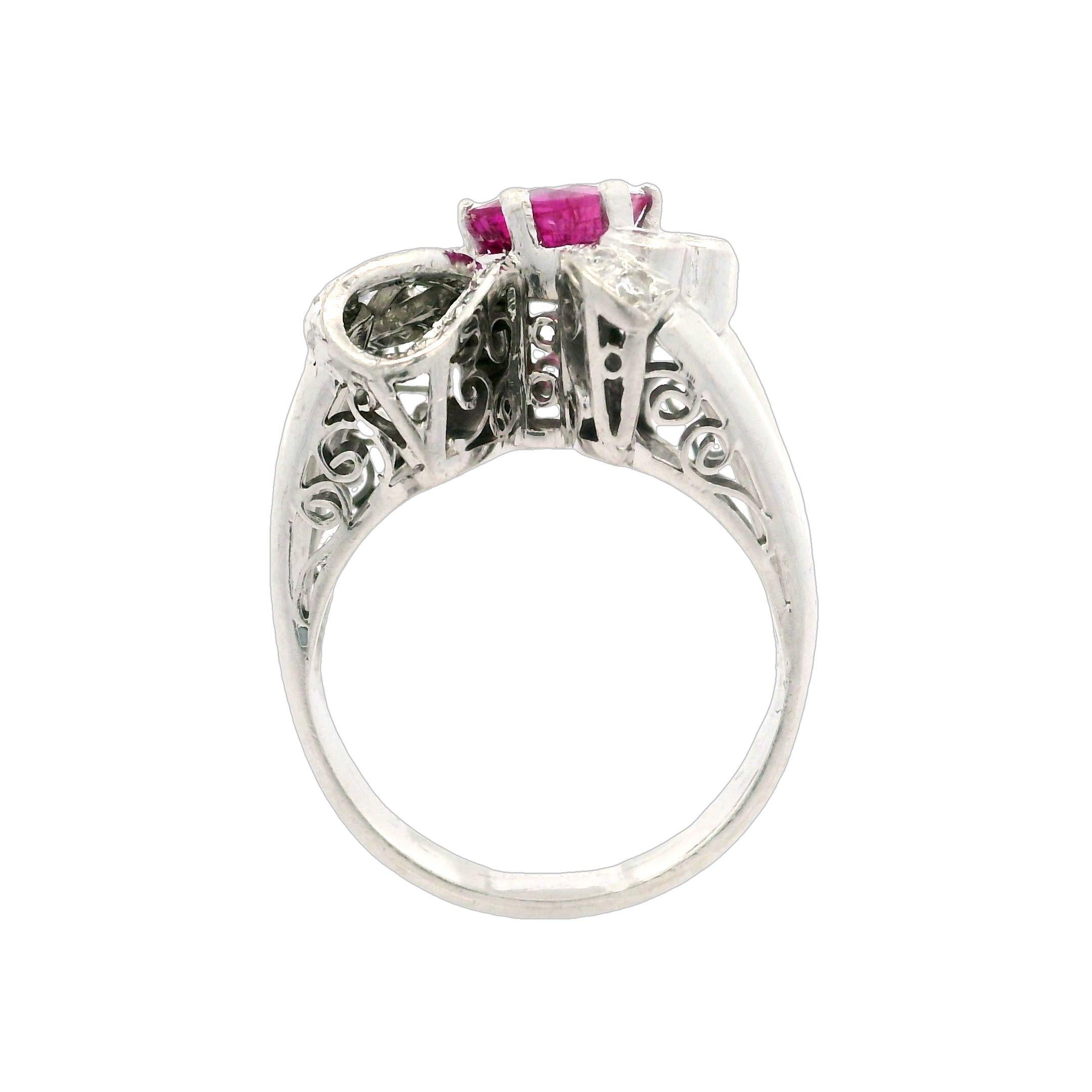 Vintage Platinum GIA 1.90ct Burma No Heat Pink Sapphire Diamond Ribbon Bow Ring For Sale 2