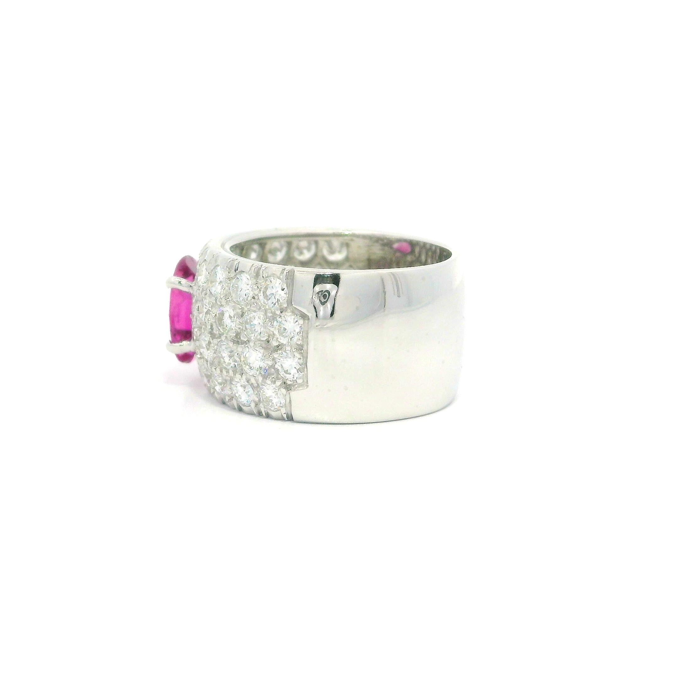 Breiter Vintage Platinring, Platin GIA 2,14ctw, unbehandelter burmesischer rosa Saphir, Diamant im Angebot 4