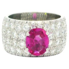 Anello a fascia larga in platino vintage GIA 2,14ctw No Heat Burma Pink Sapphire Diamond
