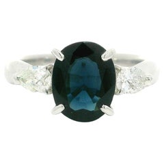 Vintage Platin GIA 2,18ctw keine Hitze Saphir & Birne Diamant Seiten Classic Ring