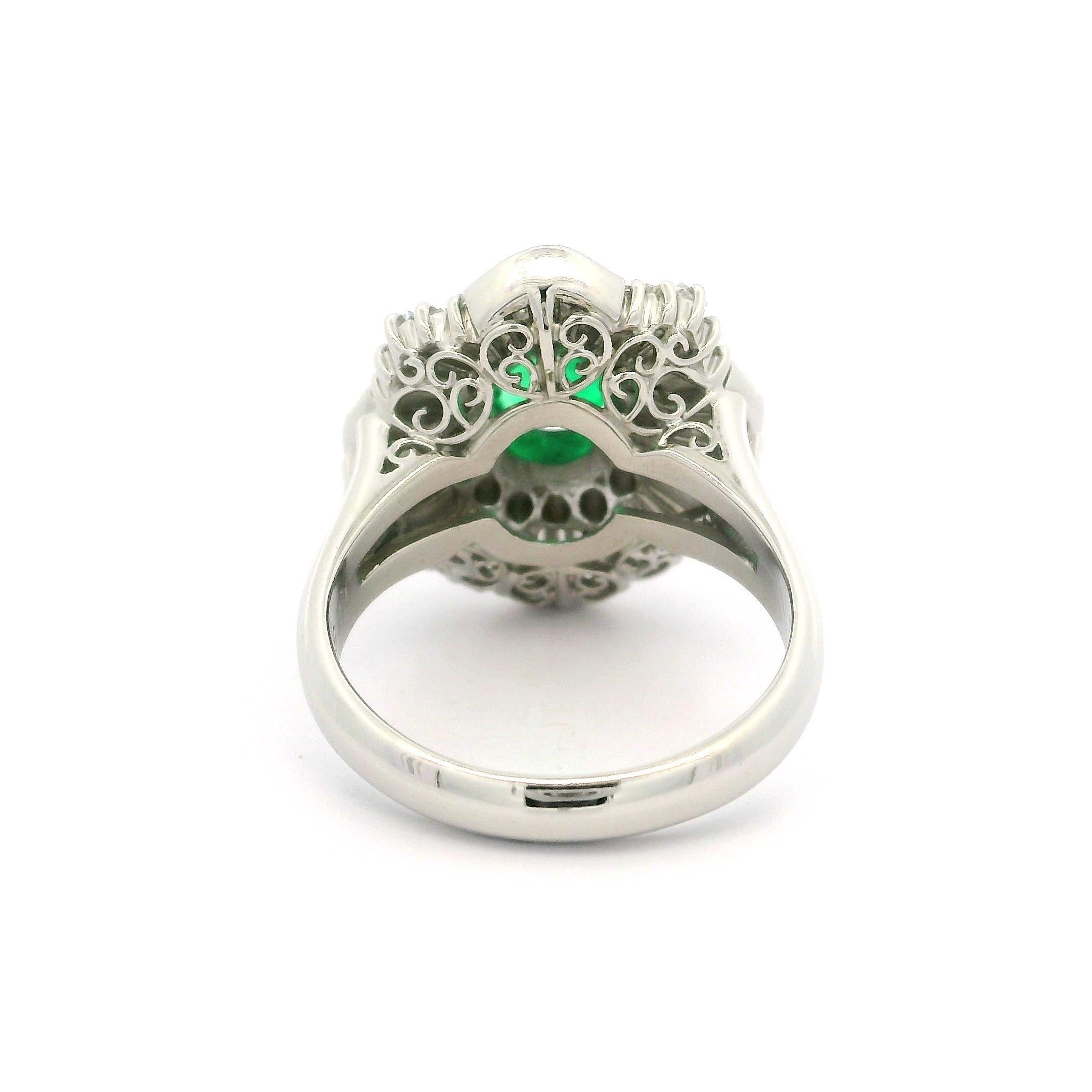 Vintage Platinum GIA 2.65ctw Pear Cut Emerald & Diamond Ballerina Cocktail Ring 1