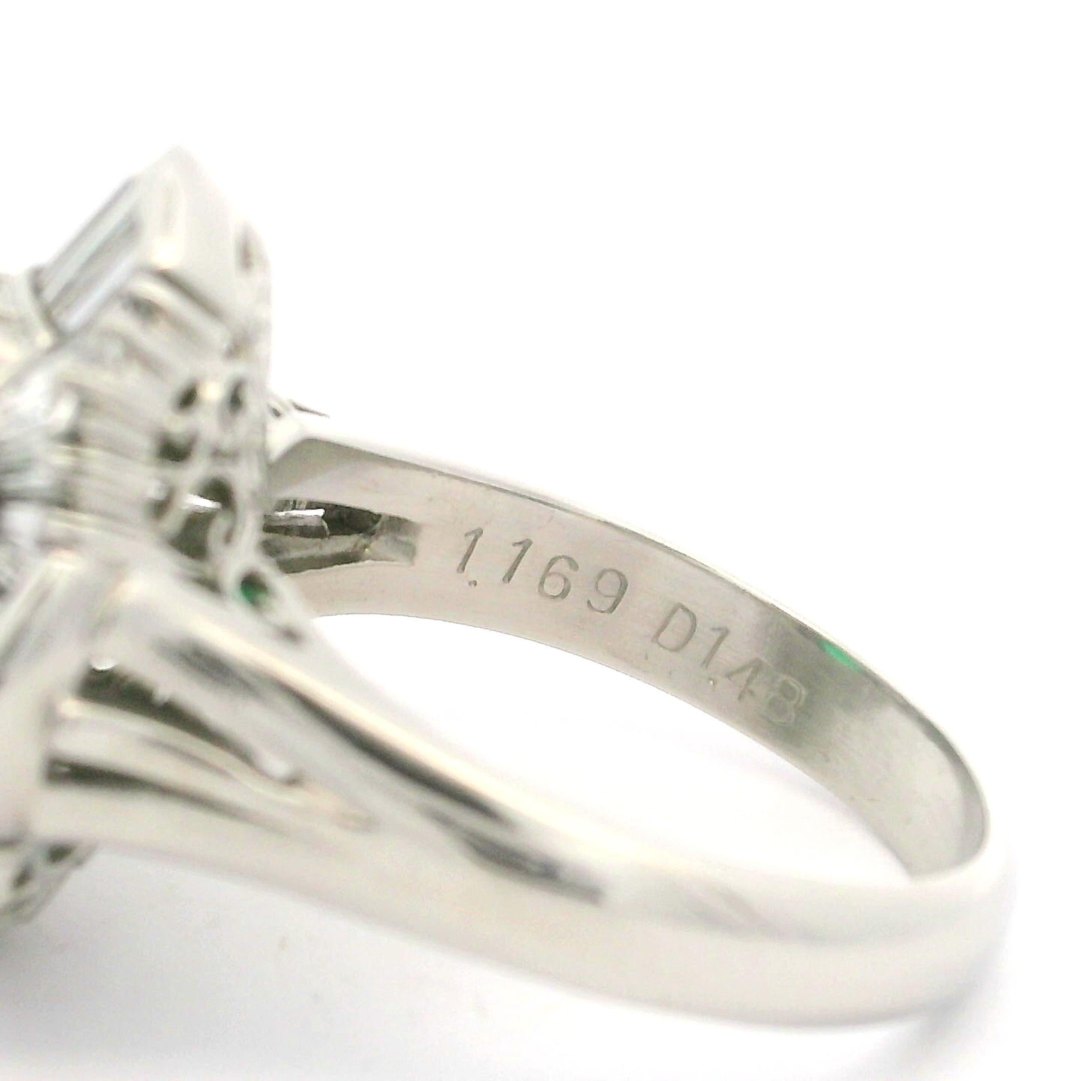 Vintage Platinum GIA 2.65ctw Pear Cut Emerald & Diamond Ballerina Cocktail Ring 2