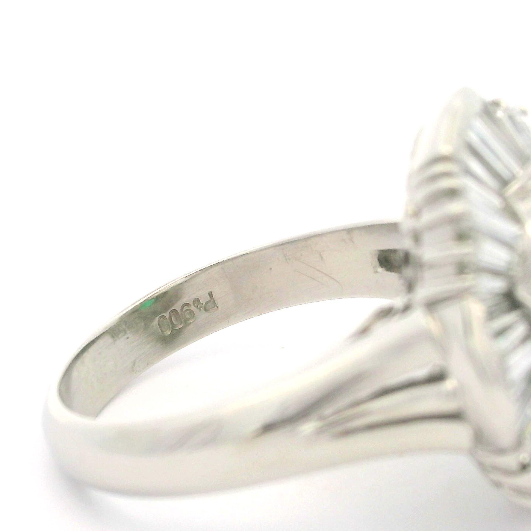 Vintage Platinum GIA 2.65ctw Pear Cut Emerald & Diamond Ballerina Cocktail Ring 3