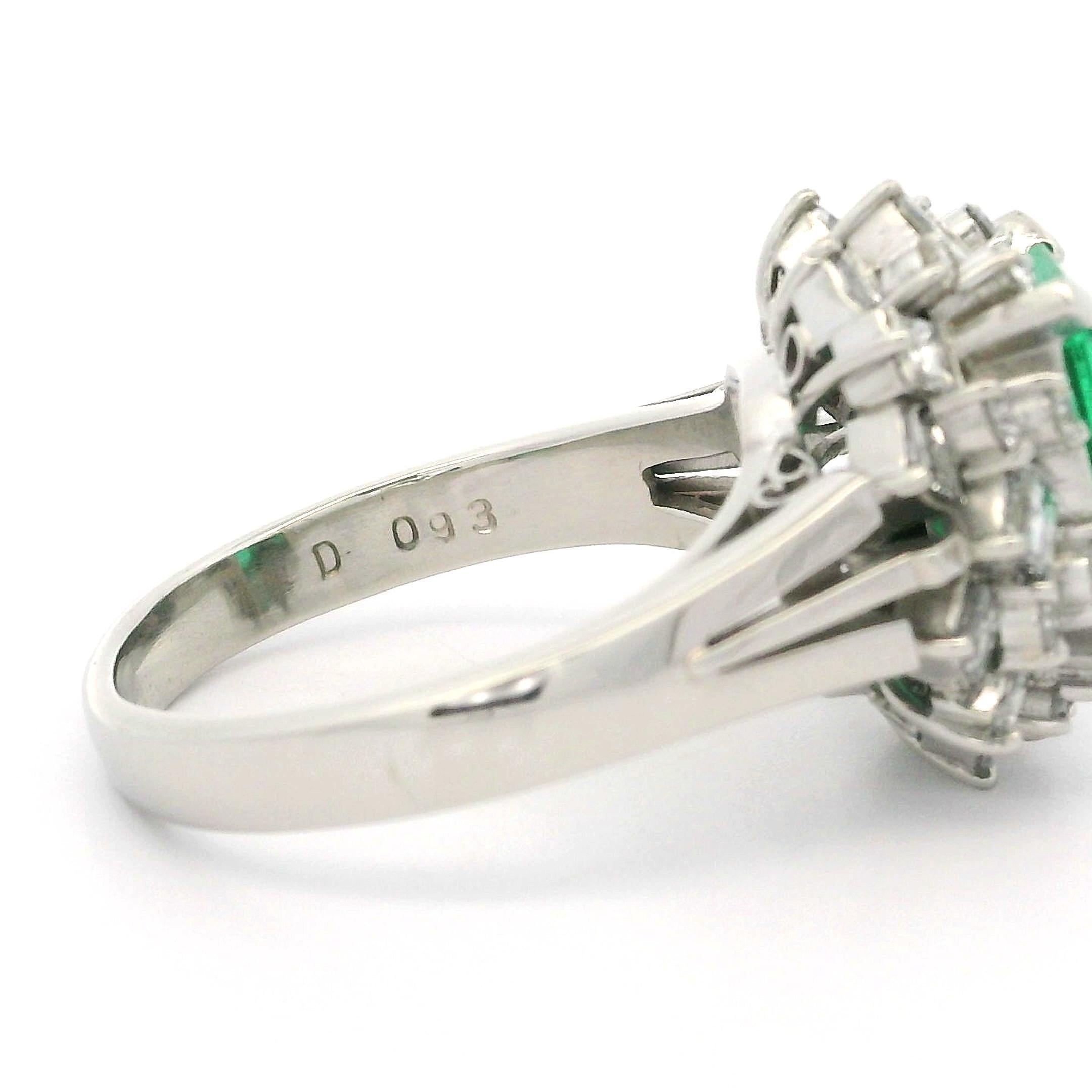 Bague vintage en platine avec émeraude de Colombie de grande qualité, certifiée GIA 2,81 ctw en vente 5