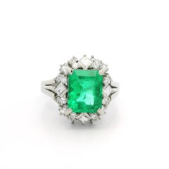 Vintage Platinum GIA 2.81ctw High Quality Colombian Emerald & Diamond Ring