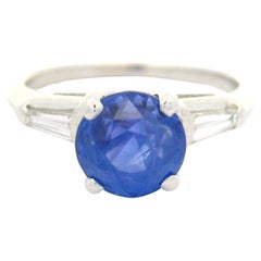 Vintage Platinum Gia 2.82ctw Chunky No Heat Sapphire & Baguette Diamond Ring