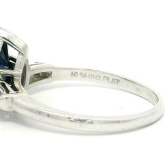 Vintage Platinum GIA 2.82ctw Pear Cut Sapphire w/ Baguette Diamond Sides Ring