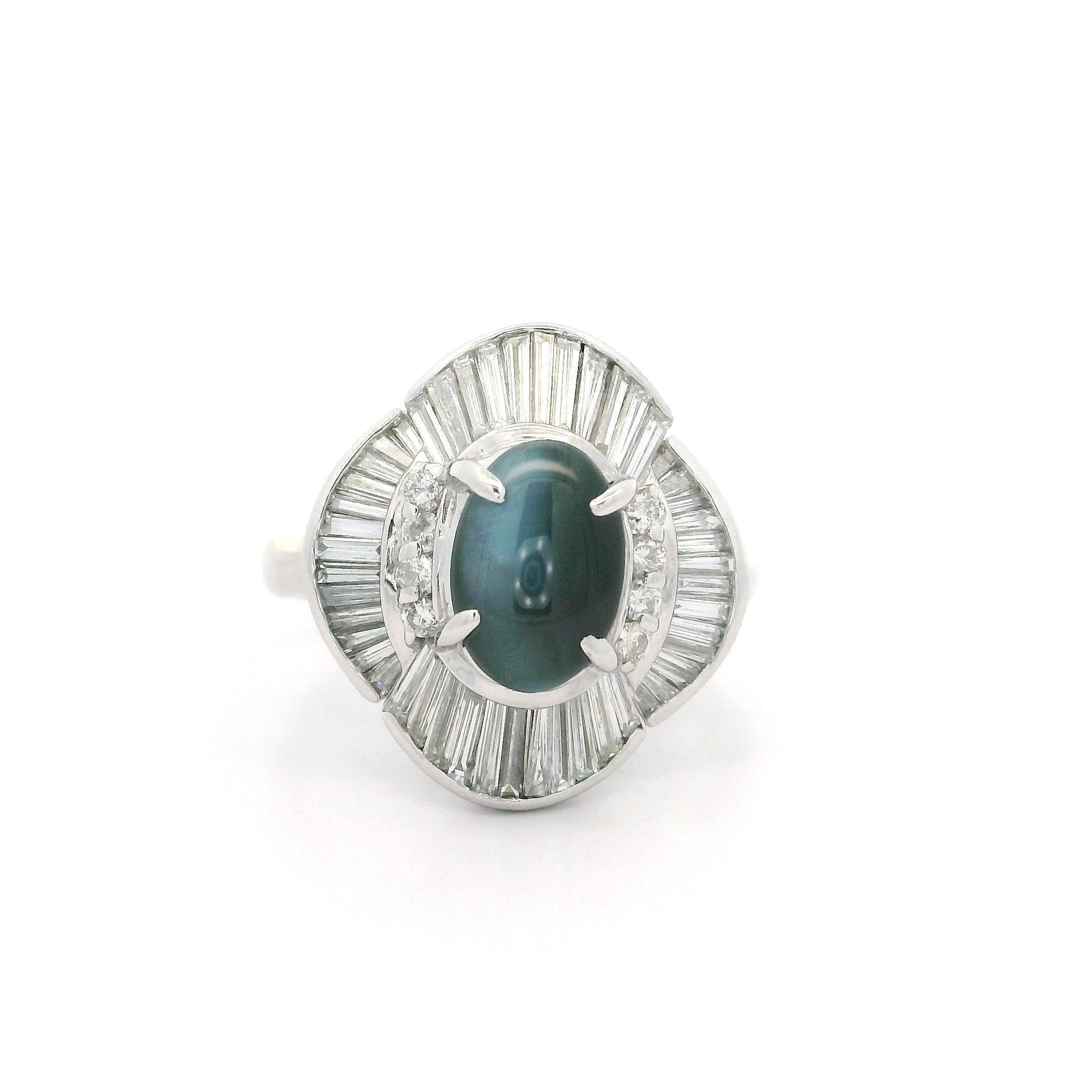 Vintage Platinum GIA 2.92ctw Cats Eye Alexandrite Diamond Wavy Ballerina Ring 5