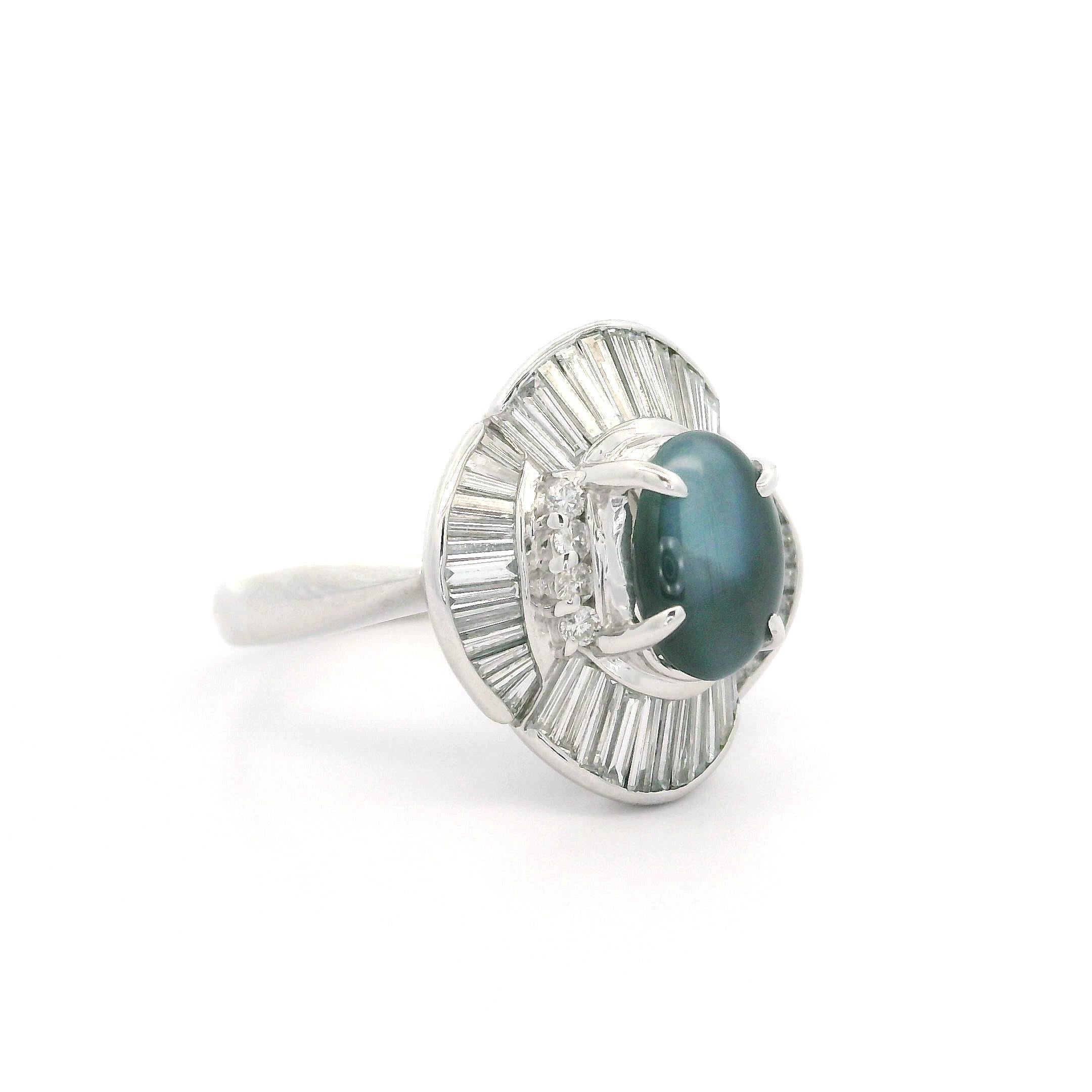 Vintage Platinum GIA 2.92ctw Cats Eye Alexandrite Diamond Wavy Ballerina Ring 6