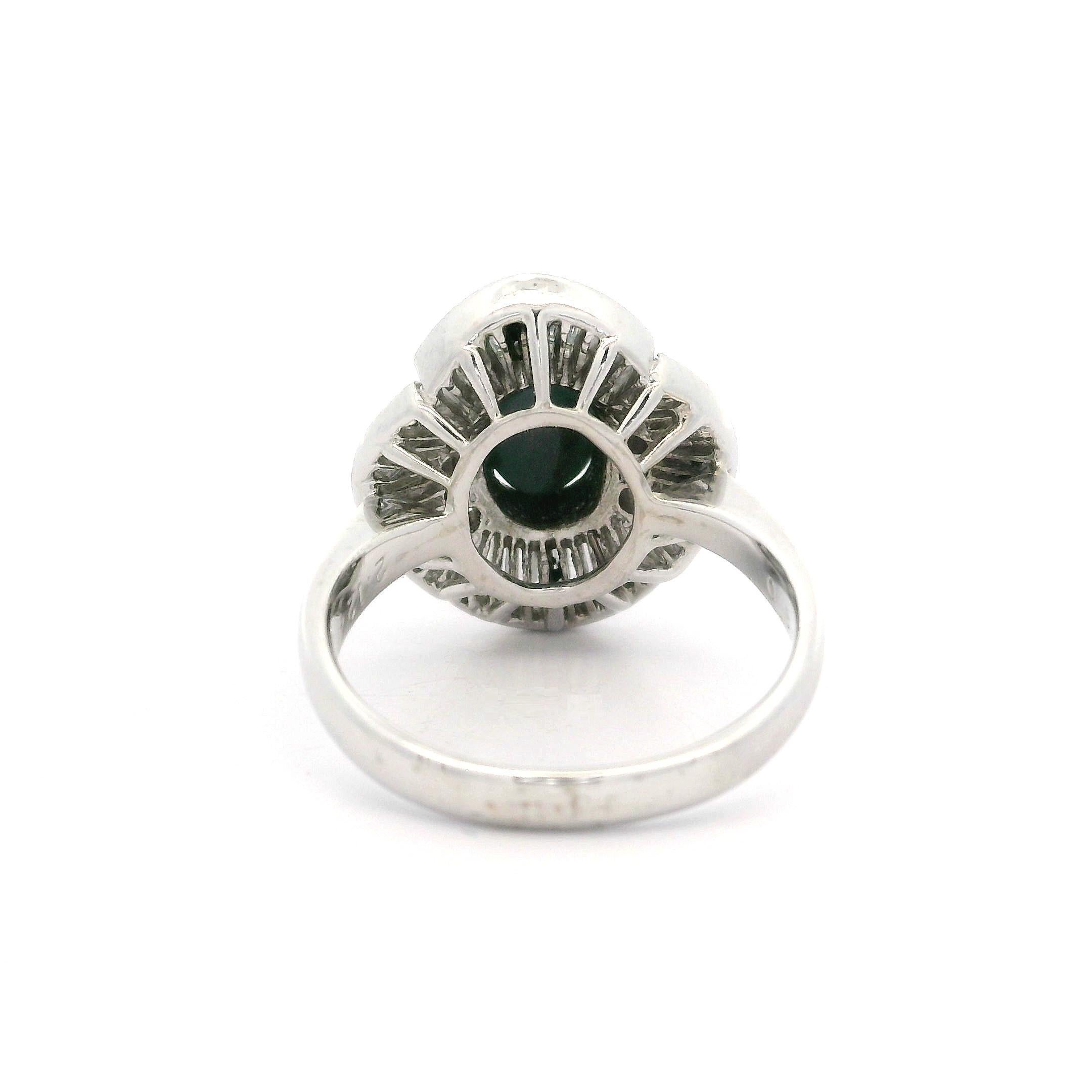 Cabochon Vintage Platinum GIA 2.92ctw Cats Eye Alexandrite Diamond Wavy Ballerina Ring