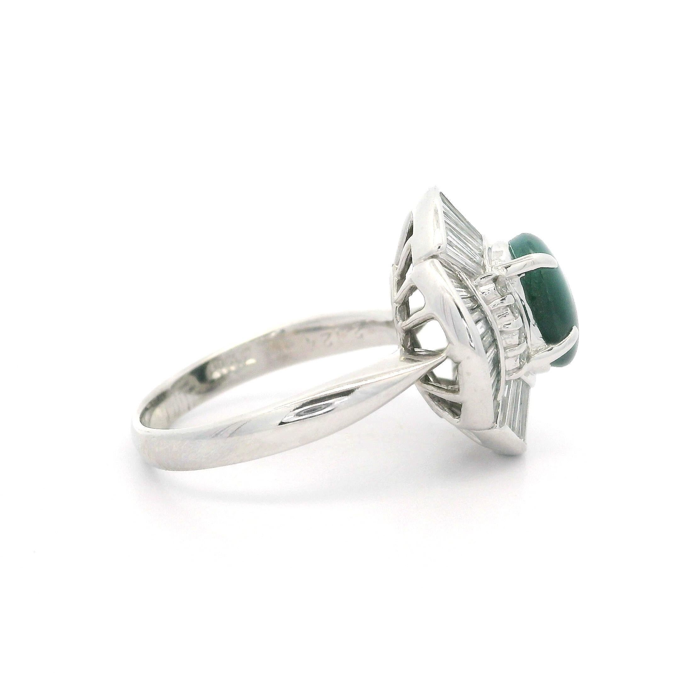 Vintage Platinum GIA 2.92ctw Cats Eye Alexandrite Diamond Wavy Ballerina Ring In Excellent Condition In Montclair, NJ