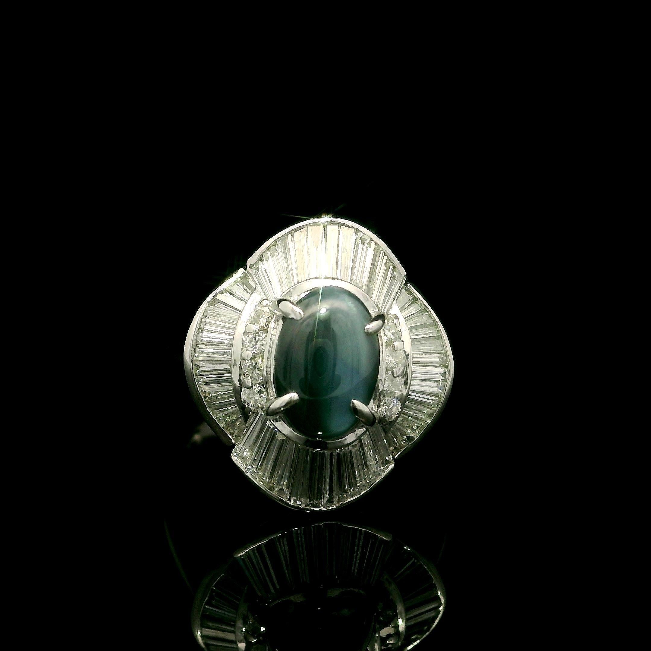Vintage Platinum GIA 2.92ctw Cats Eye Alexandrite Diamond Wavy Ballerina Ring 2