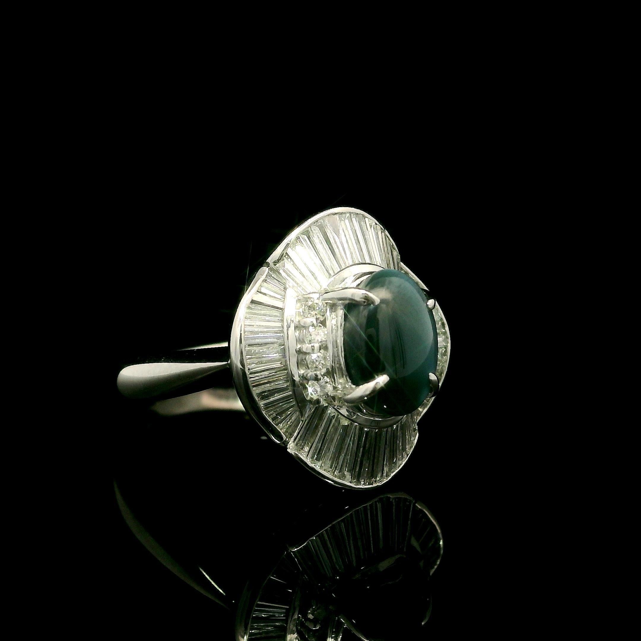 Vintage Platinum GIA 2.92ctw Cats Eye Alexandrite Diamond Wavy Ballerina Ring 3
