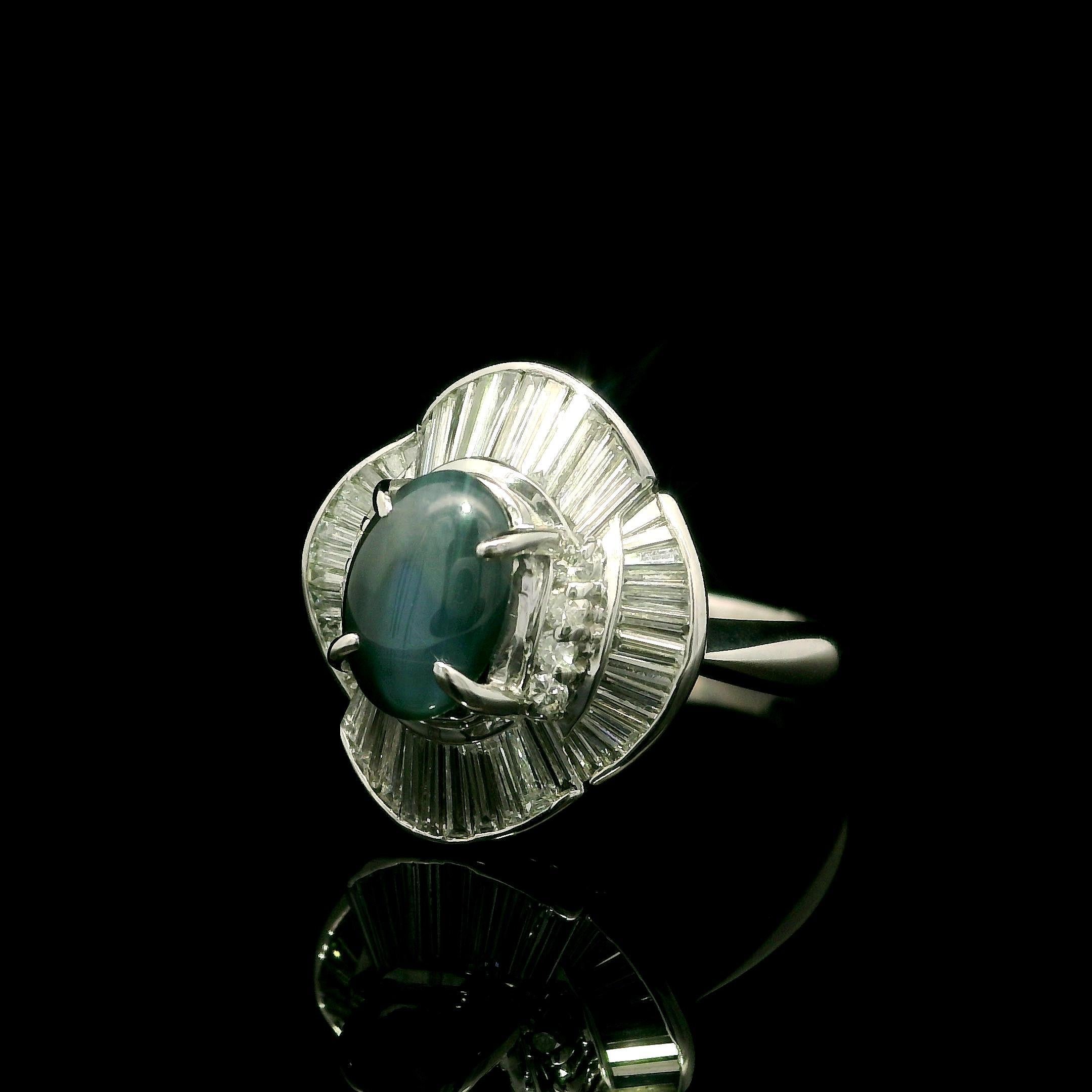 Vintage Platinum GIA 2.92ctw Cats Eye Alexandrite Diamond Wavy Ballerina Ring 4