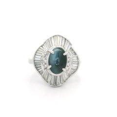 Vintage Platinum GIA 2.92ctw Cats Eye Alexandrite Diamond Wavy Ballerina Ring