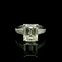Vintage Platinum GIA 2.93ctw Old Emerald Cut & Baguette Diamond Engagement Ring