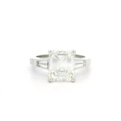 Verlobungsring aus Platin, Vintage, Platin, GIA 2,93 Karat, alter Smaragdschliff und Baguette-Diamant