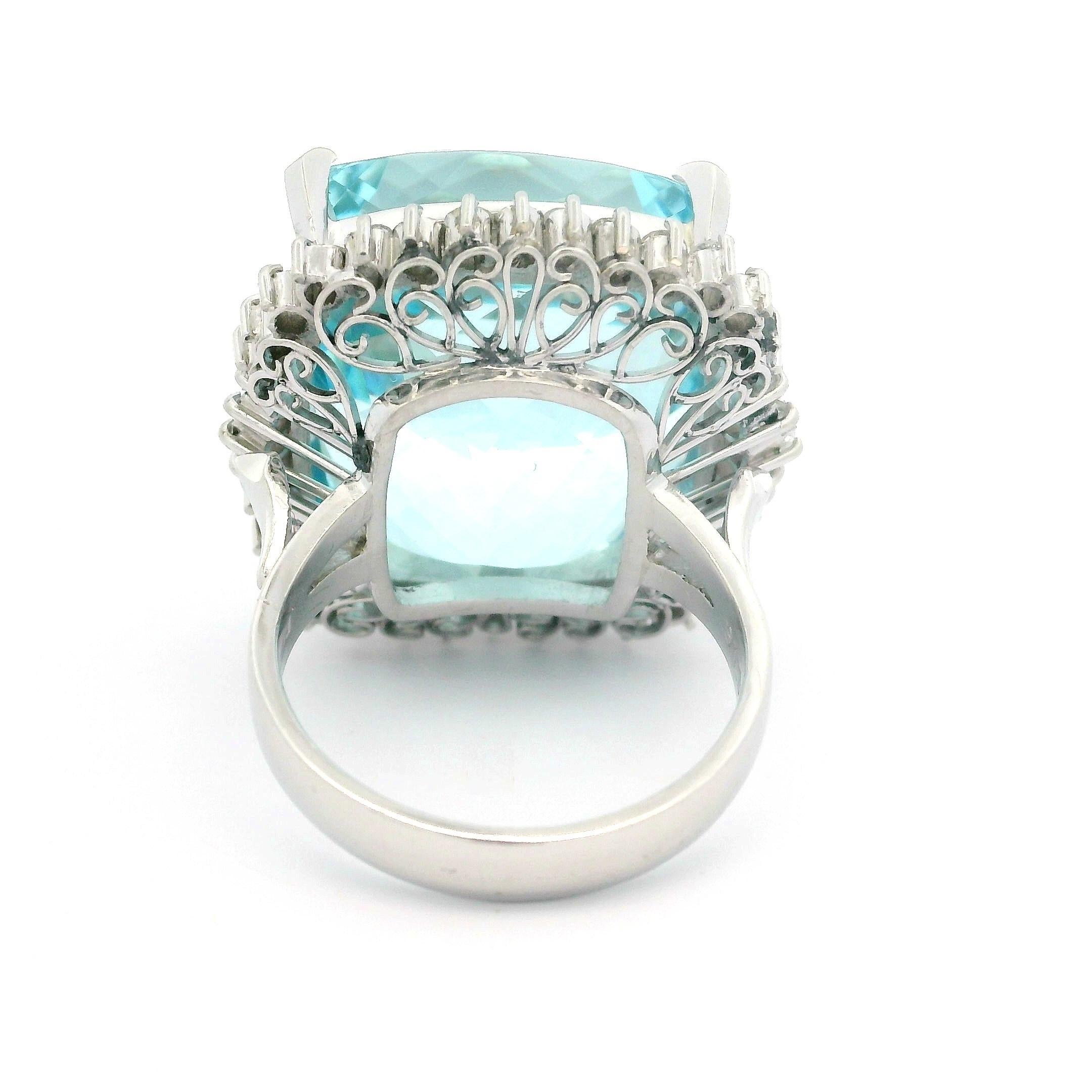 --Stone(s):--
(1) Natural Genuine Aquamarine - Cushion Cut - Prong Set - Gorgeous Blue Color - 31.31ct (exact. based on GIA measurements)
*See Certification Information Below*
Numerous Natural Genuine Diamonds - Baguette & Round Brilliant Cut -