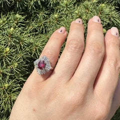 Vintage Platinum GIA 3.23ctw Cushion Ruby Baguette Diamond Ballerina Ring