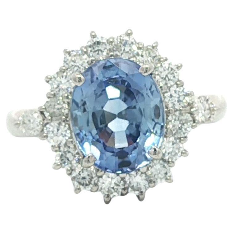 Vintage Platinum GIA 3.36ct Ceylon No Heat Cornflower Blue Sapphire Diamond Ring