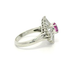 Vintage Platinum GIA 3.37ctw No Heat Pink Sapphire Diamond Target Ballerina Ring