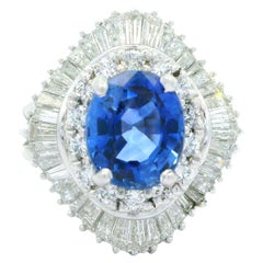 Vintage Platinum Gia 3.57ctw Oval Sapphire 
Diamond Ballerina Cocktail Ring