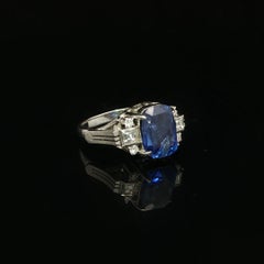 Vintage Platinum GIA 3.65ctw No Heat Long Cushion Old Step Sapphire Diamond Ring