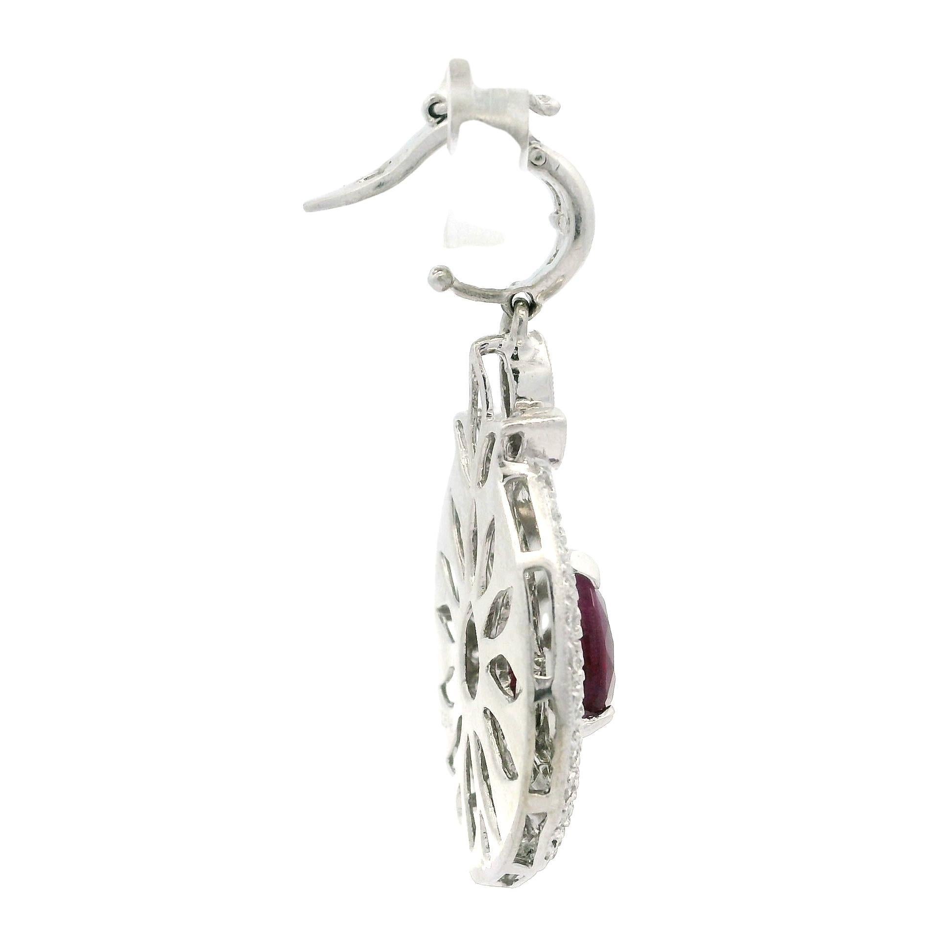 --Stone(s):--
(1) Natural Genuine Ruby - Pear Cut - Burma - Prong Set - ** See Certification Details Below for Complete Info ** - 2.41ct (exact; certified)
Numerous Natural Genuine Diamonds - Round Brilliant, Baguette & Princess Cut - Channel & Pave