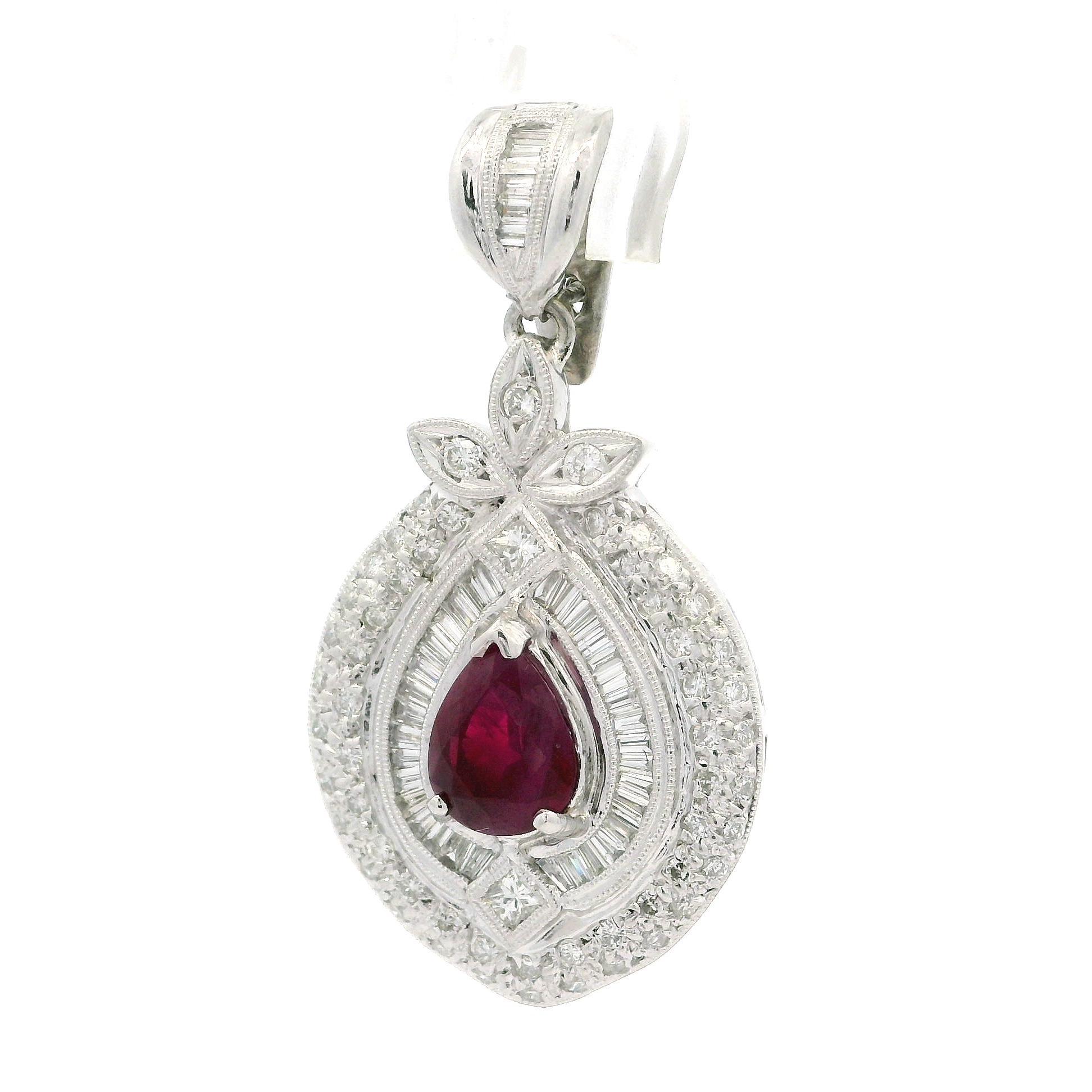 Vintage Platin GIA 3,76ctw Burma Rubin Diamant große Teardrop Enhancer Anhänger