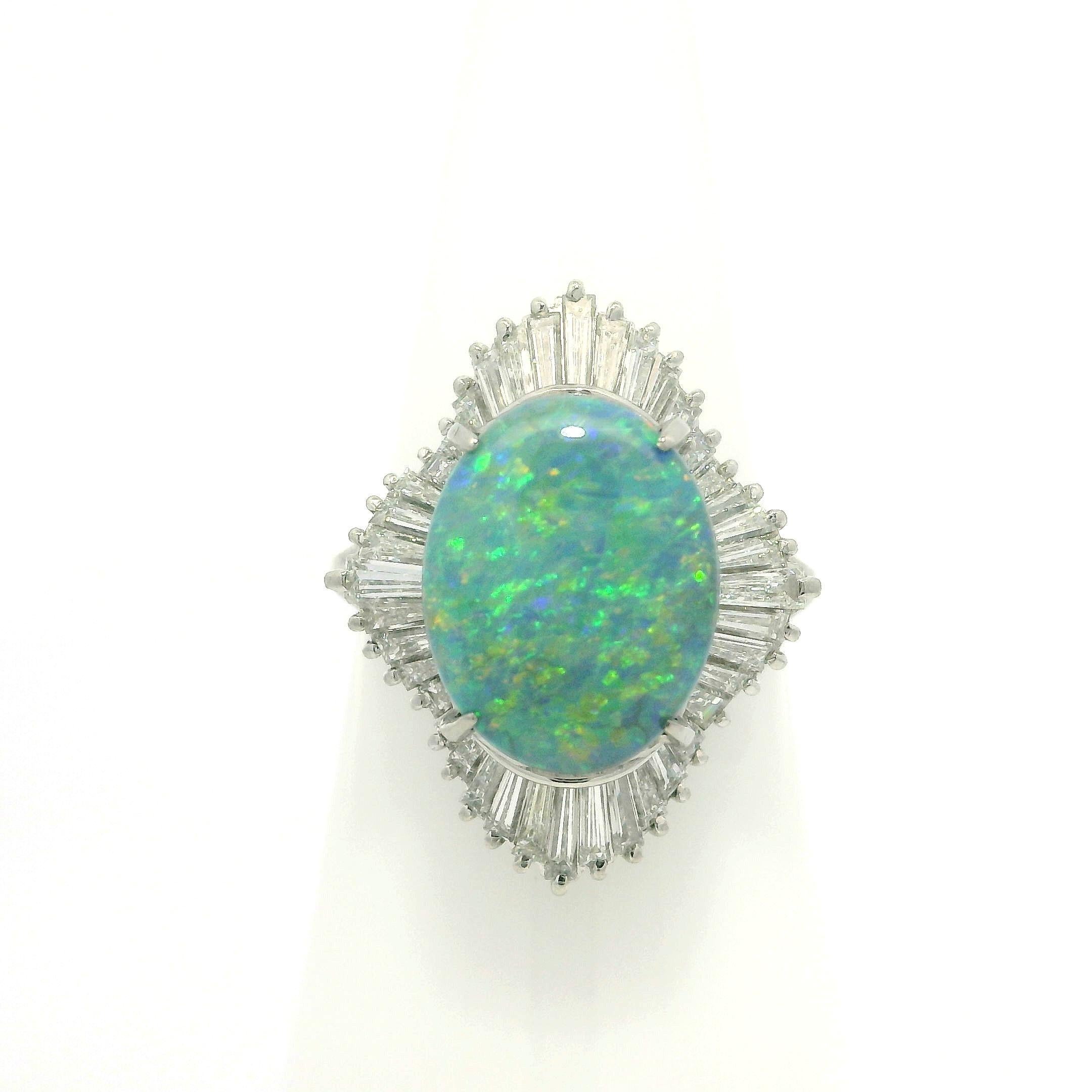 Vintage Platinum GIA 3.83ctw Super Fiery Gray Opal w/ Diamond Ballerina Ring For Sale 9