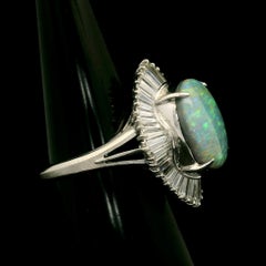 Vintage Platinum GIA 3.83ctw Super Fiery Gray Opal w/ Diamond Ballerina Ring
