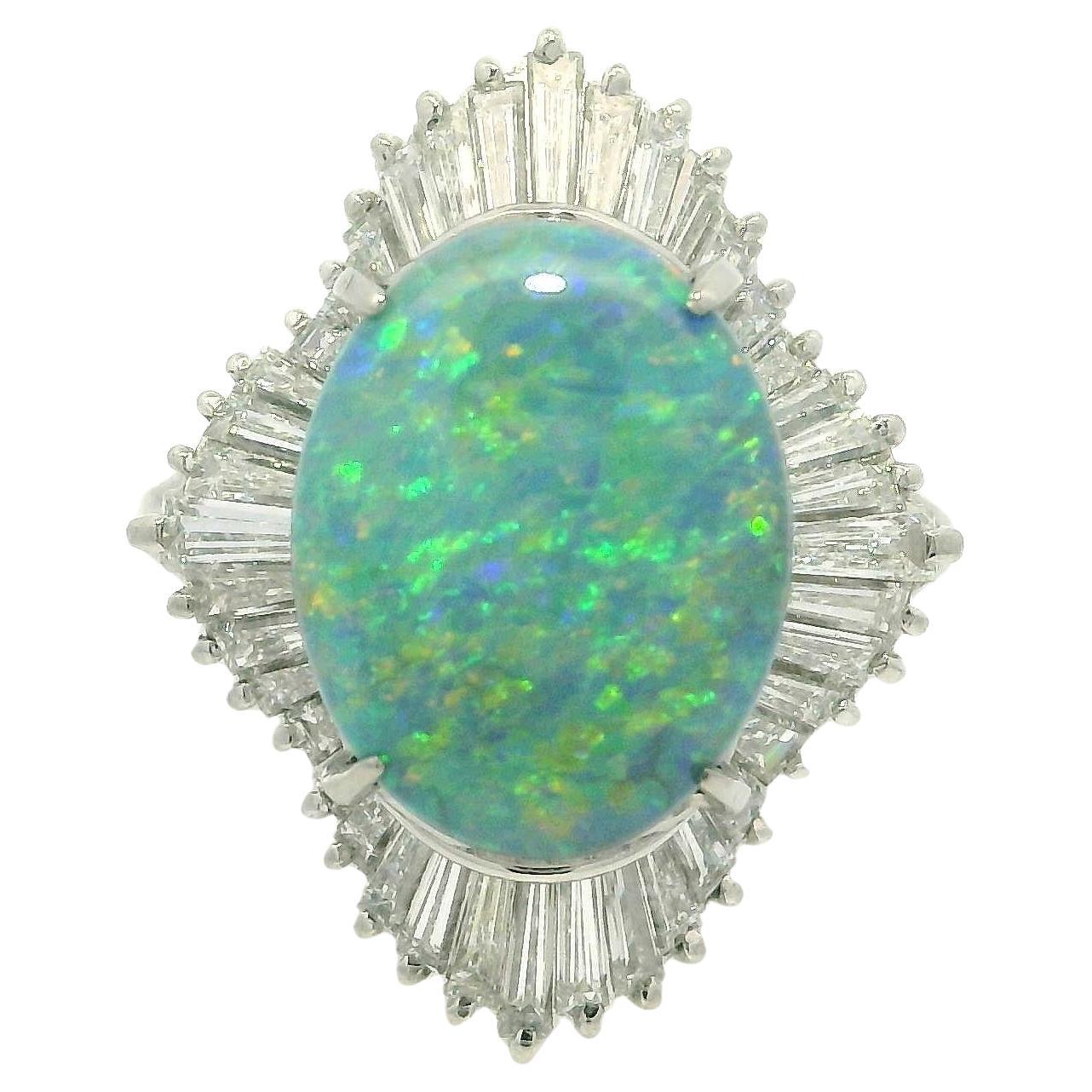 Vintage Platin GIA 3,83ctw Super Fiery Gray Opal w / Diamant Ballerina Ring, Vintage