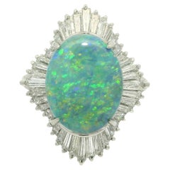 Vintage Platinum GIA 3.83ctw Super Fiery Gray Opal w/ Diamond Ballerina Ring