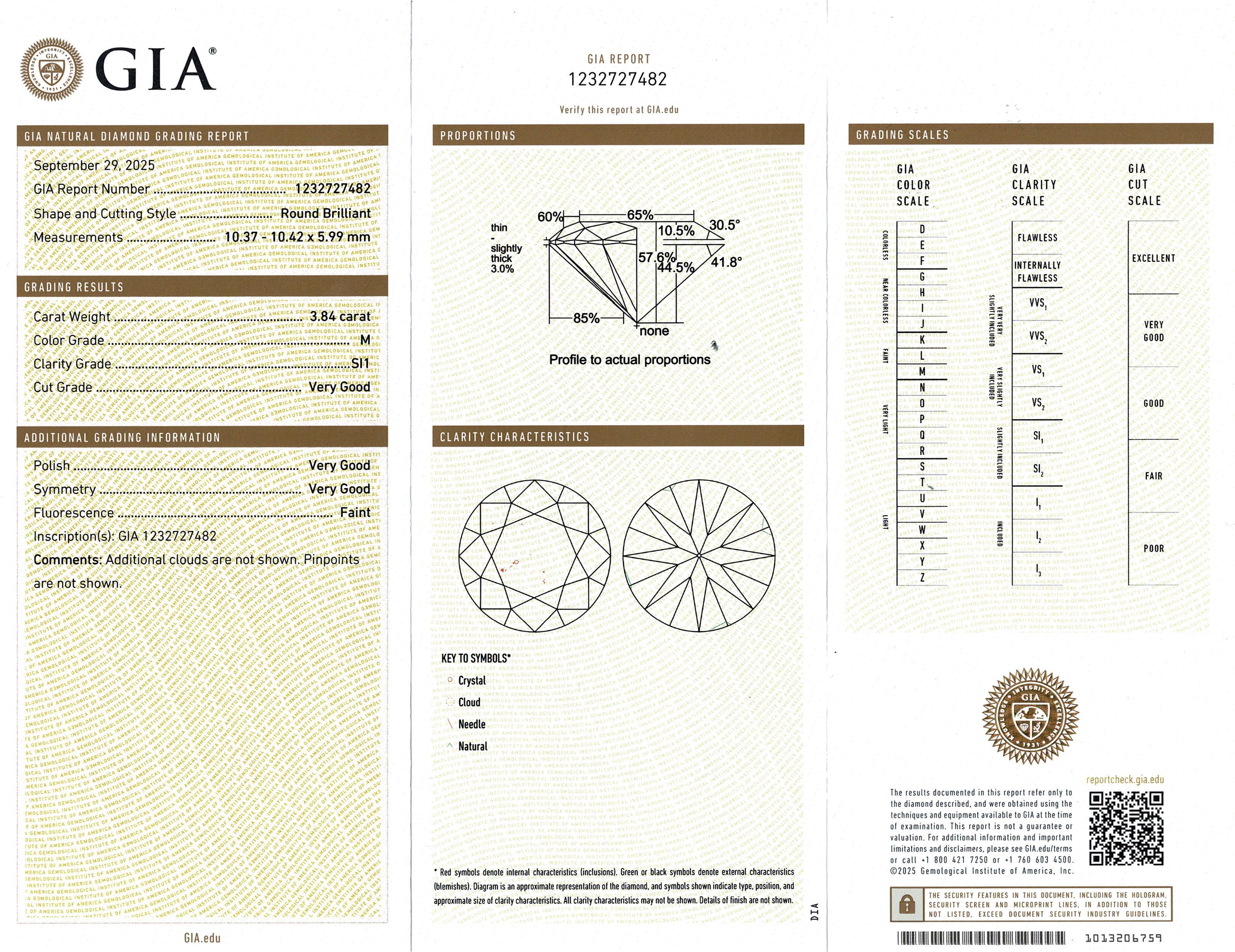 Bague vintage en platine GIA 3.84ct M Si1 Diamond Ring Bon état - En vente à New York, NY