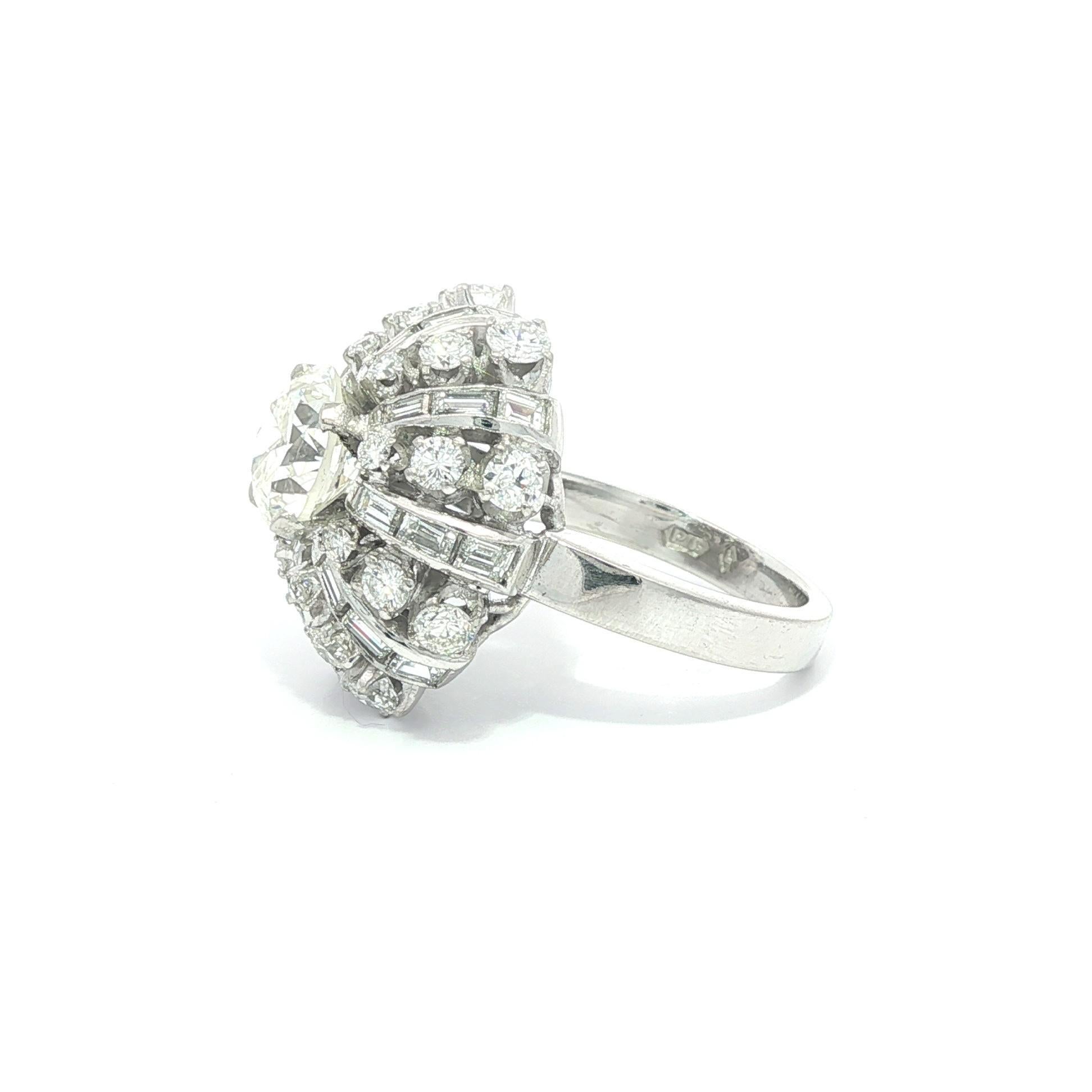 Vintage Platin GIA 3,94ctw alte europäische Diamant Wasserfall gewölbt Cocktail Ring im Angebot 6
